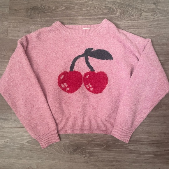 Dreamers Sweaters - Dreamers Cherry Pattern Pink Sweater